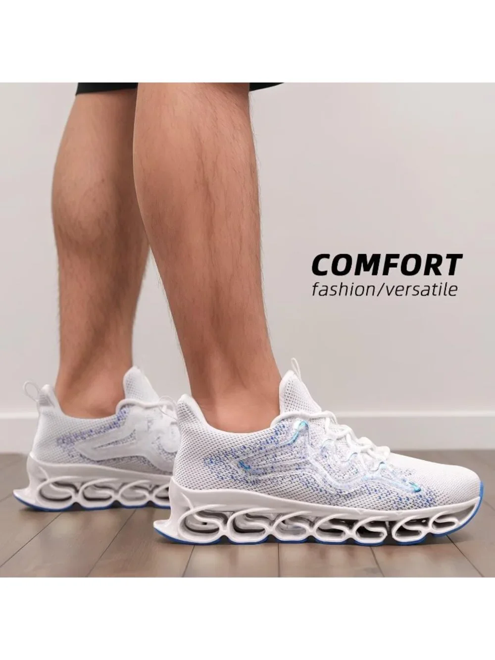 Men's White Blue Slip on Walking Running Shoes Blade Tennis Fashion Sneakers